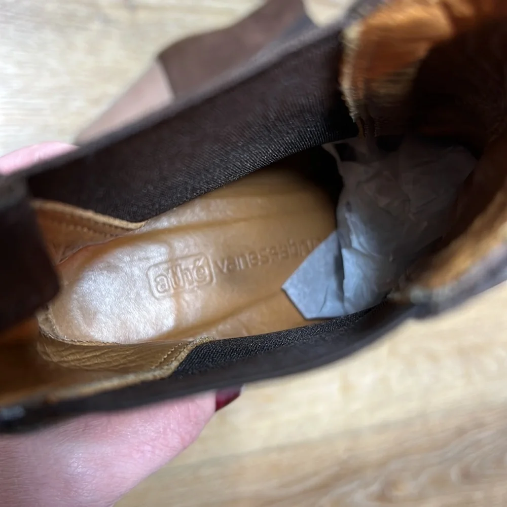 Vanessa Bruno Athe Brown Leather Pull On Wedge Booties 36/6